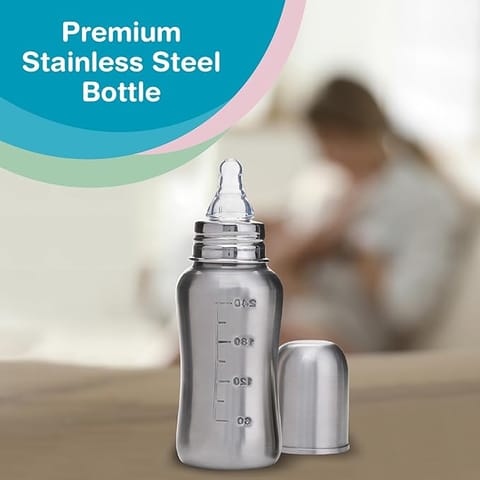 Vega Baby & Mom Steel Feeding Bottle 240ml Regular Neck, Stainless Steel, Rust Resistant, BPA Free, Suitable for 4+ Month Baby, (VBFB4-06)