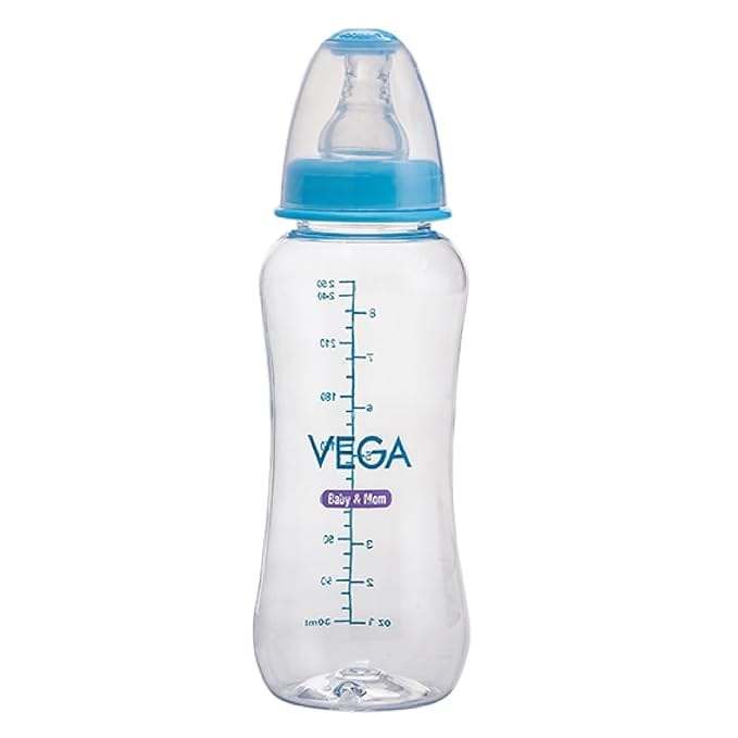 Vega Baby & Mom Tritan Feeding Bottle 250ml Regular Neck - Blue|Made of Durable Tritan| BPA/BPS Free |Shatter Proof |Suitable for 4+ Month Babies, (VBFB3-04)