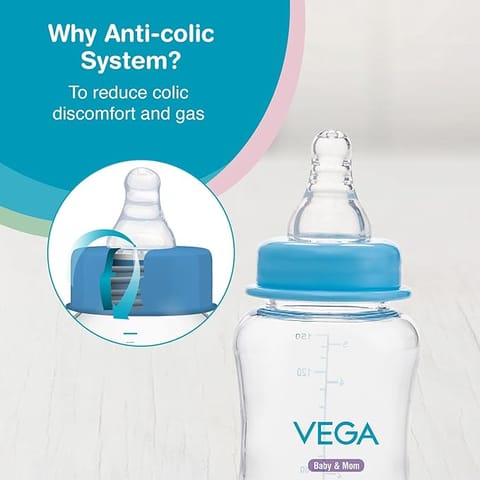 Vega Baby & Mom Tritan Feeding Bottle 250ml Regular Neck - Blue|Made of Durable Tritan| BPA/BPS Free |Shatter Proof |Suitable for 4+ Month Babies, (VBFB3-04)