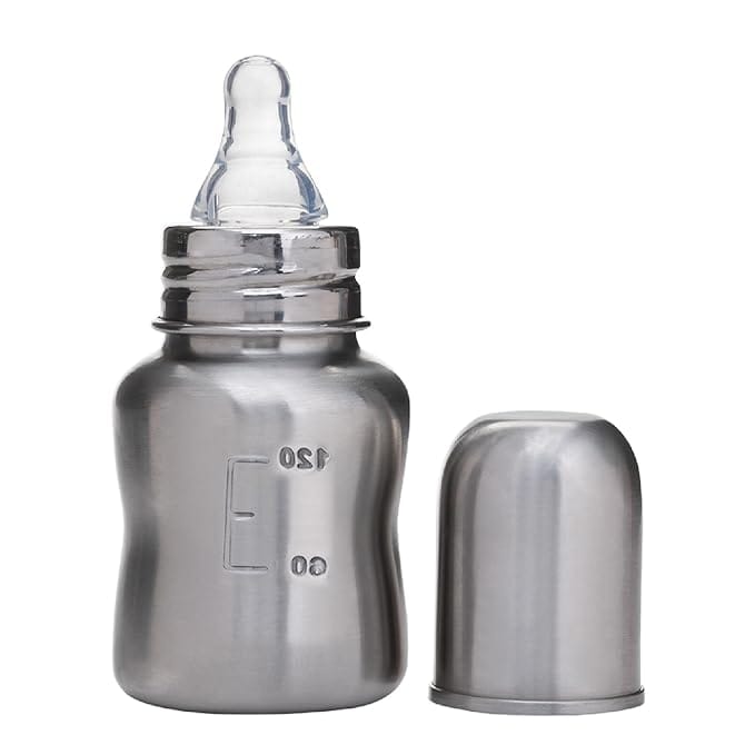 Vega Baby & Mom Steel Feeding Bottle 120 ml Regular Neck, Stainless Steel, Rust Resistant, BPA Free, Suitable for 0+ Month Baby, (VBFB4-05)