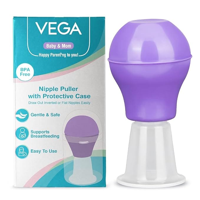 Vega Baby & Mom Nipple Puller|BPA/BPS Free | Easy to Use - Gentle & Safe | Easily Draws Out Flat and Inverted Nipples | Supports Breastfeeding, (VBBF3-03)