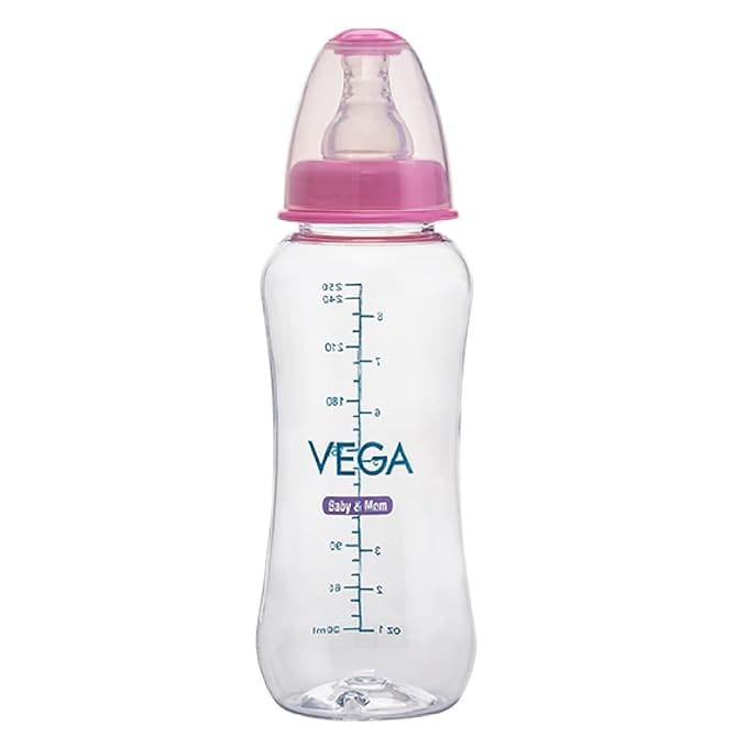 Vega Baby & Mom Tritan Feeding Bottle 250ml Regular Neck - Pink|Made of Durable Tritan| BPA/BPS Free |Shatter Proof |Suitable for 4+ Month Babies, (VBFB3-02)