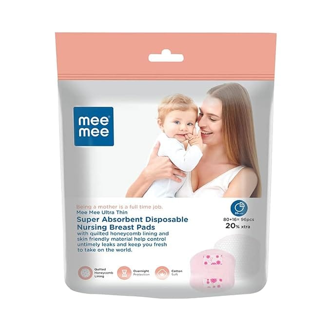 Mee Mee Ultra Thin Honeycomb Nursing Breast Pads 96 Pcs, Super Absorbent and Cotton Soft Maternity Pads, Discreet Fit Breastfeeding pad