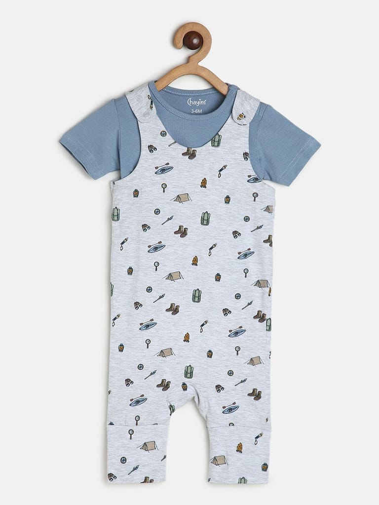 Chayim Baby Lowcrotch Dungaree Set Blue & Print