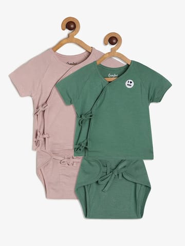 Chayim Baby Over lap Jhabla and Nappy Set Green,Sea Shell