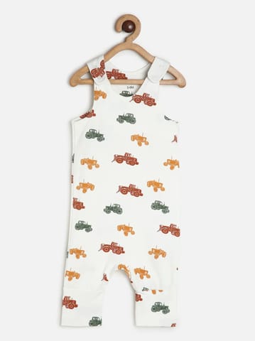 Chayim Baby Lowcrotch Dungaree Set Granite Grey, Vehicle Print