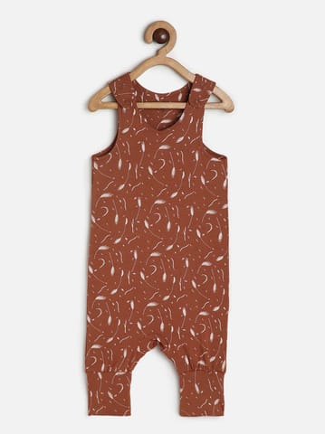 Chayim Baby Lowcrotch Dungaree Set Pink, Leaf Print