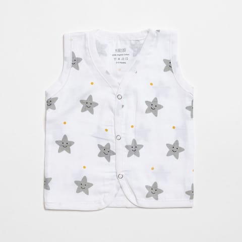 Aariro Muslin Jhabla set - Peach Smiley Star (2 Pcs)