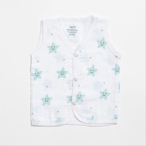 Aariro Muslin Jhabla set - Mint Smiley Star (2 Pcs)