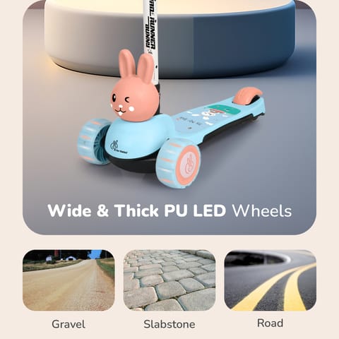 R for Rabbit Road Runner Bunny Scooter For Kids With PU LED Wheels Blue Peach