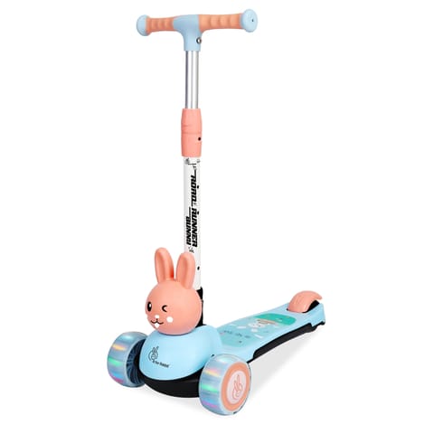 R for Rabbit Road Runner Bunny Scooter For Kids With PU LED Wheels Blue Peach