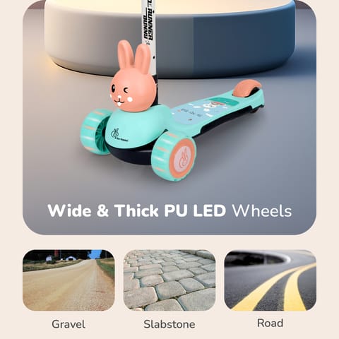 R for Rabbit Road Runner Bunny Scooter For Kids With PU LED Wheels Green Peach