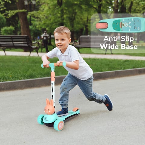 R for Rabbit Road Runner Bunny Scooter For Kids With PU LED Wheels Green Peach