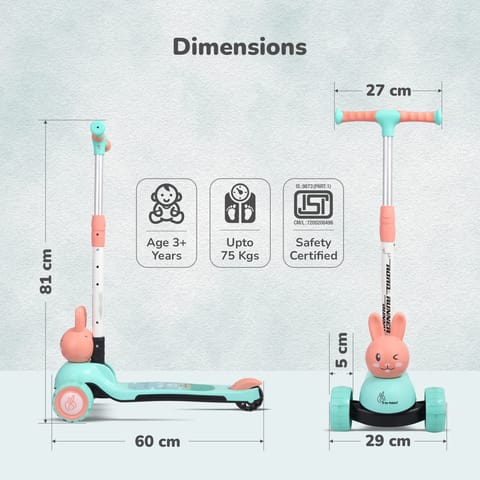 R for Rabbit Road Runner Bunny Scooter For Kids With PU LED Wheels Green Peach