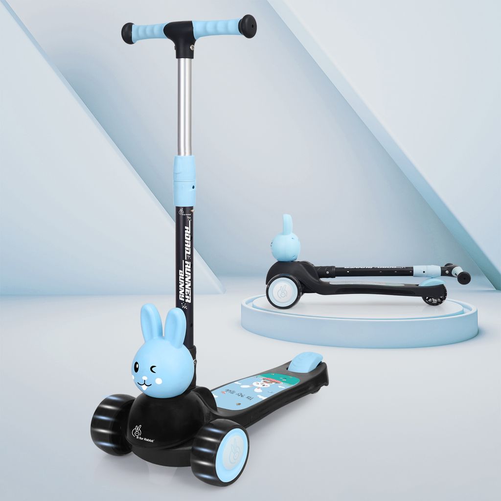 R for Rabbit Road Runner Bunny Scooter For Kids With PU LED Wheels Black Blue