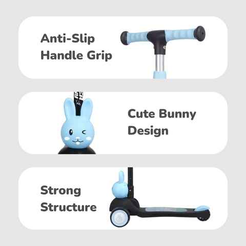 R for Rabbit Road Runner Bunny Scooter For Kids With PU LED Wheels Black Blue