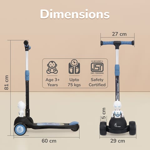 R for Rabbit Road Runner Astro Scooter For Kids With PU LED Wheels Black