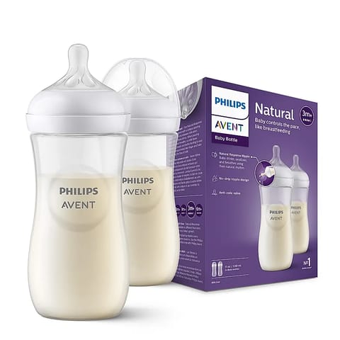 Philips Avent Natural Response Bottles for Babies aged 3 months and above | 330ml | Pack of 2 | BPA Free | SCY906/02