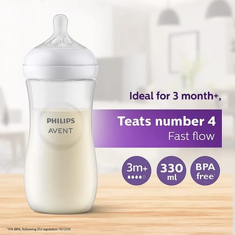 Philips Avent Natural Response Bottles for Babies aged 3 months and above | 330ml | Pack of 2 | BPA Free | SCY906/02