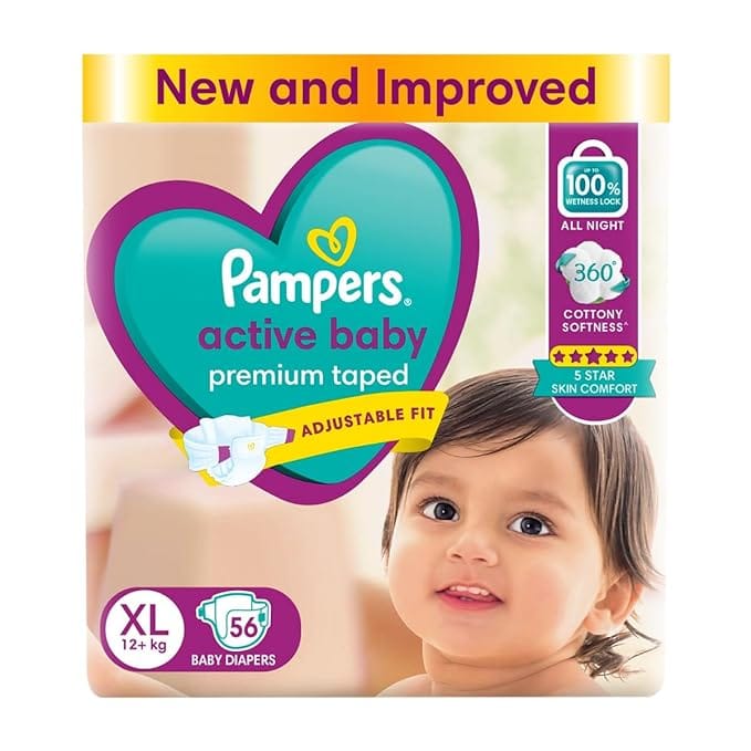 Pampers XL- Pack of 56 Active Baby NB Econ(12+Kg)