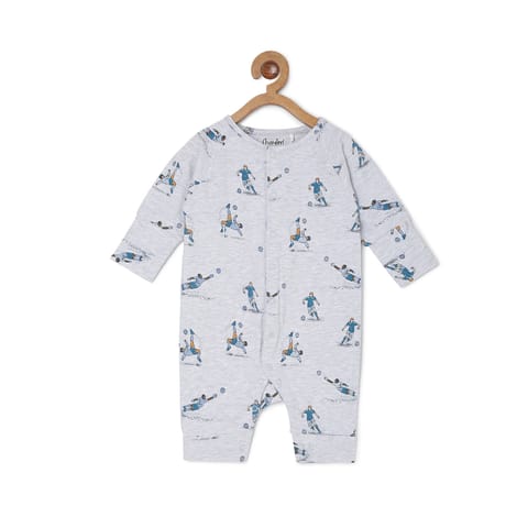 Chayim Printed Sleepsuit Centre front Open till Inside Leg -Grey NB