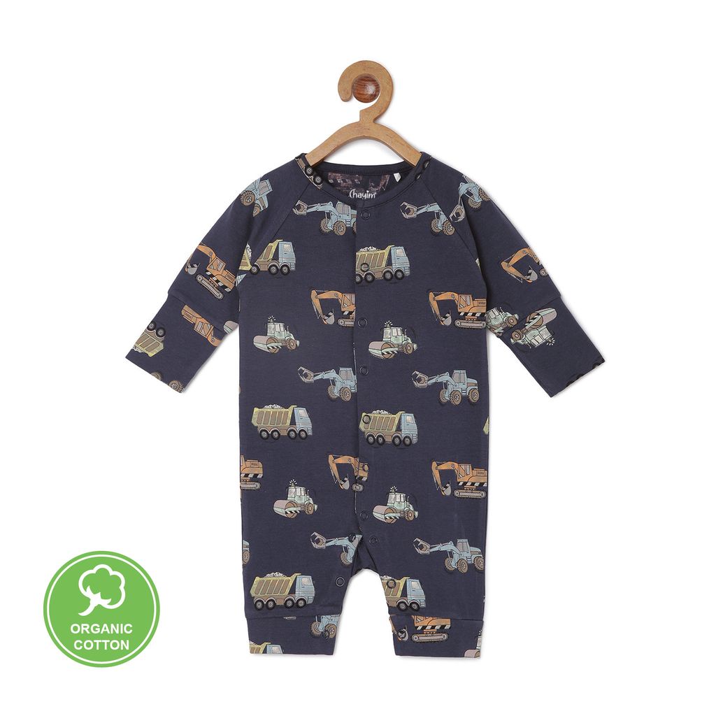 Chayim Printed Sleepsuit Centre front Open till Inside Leg -Navy NB