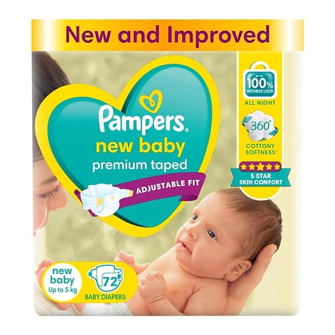 Pampers Active Baby New Born/XS Diapers (72 Count)Upto 5Kg