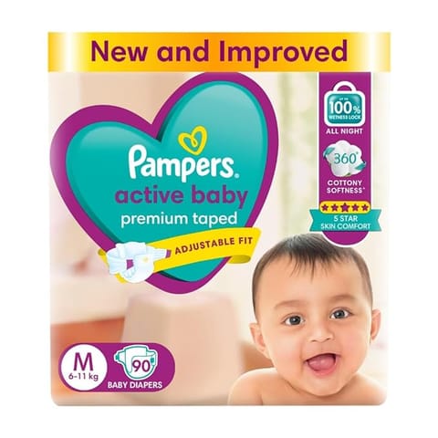 Pampers Medium- Pack of 90 Active Baby NB Econ(6-11Kg)