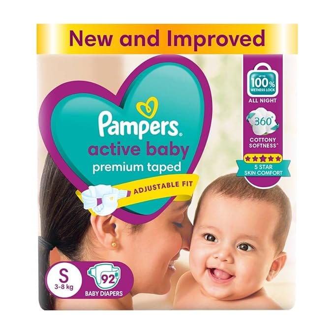 Pampers Small- Pack of 92 Active Baby NB Econ(3-8 Kg)