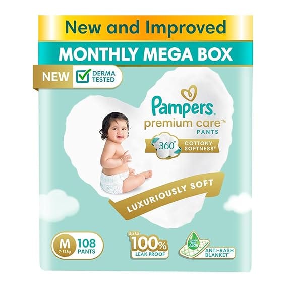 Pampers Premium Care Pants, Baby diapers (Medium), 108 Count(7-12 kg)