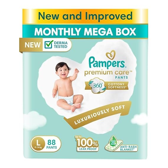 Pampers Premium Care Pants, Baby diapers (LG), 88 Count(9-14 Kg)