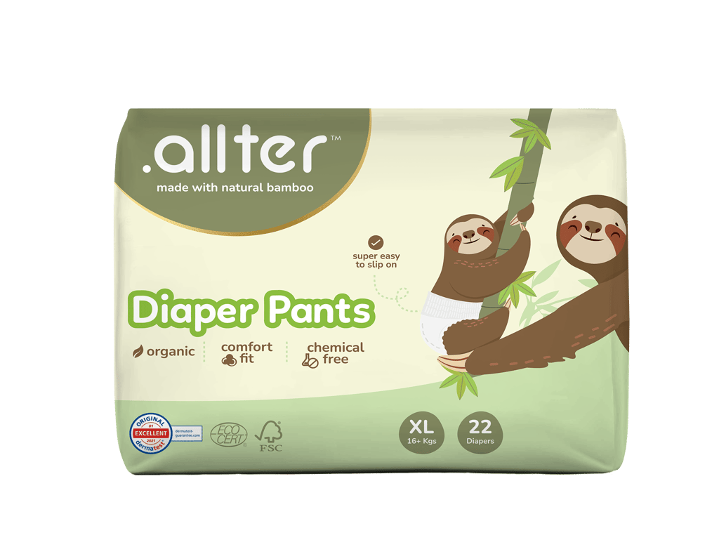 Allter Organic Bamboo Pant Style Diapers Extra-Large Size (16+ kg) | Rash Free, Super Absorbent, 3X Softer, Wetness Indicator | Explorer | 22 Count (Pack of 1)