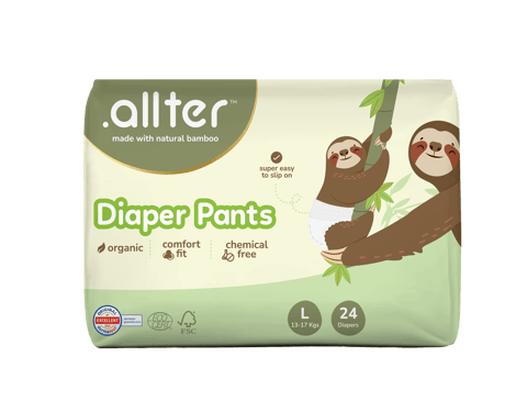 Allter Organic Bamboo Pant Style Diapers Large Size (13-17 kg) | Rash Free, Super Absorbent, 3X Softer, Wetness Indicator | FEET | 24 Count (Pack of 1)