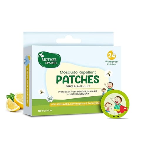 Mother Sparsh 100% All Natural Mosquito Repellent Patches for Babies with 12hr. Protection | With Citronella, Lemongrass & Eucalyptus Oil Protects from Dengue, Malaria, Chikunguniya (24 Patches)