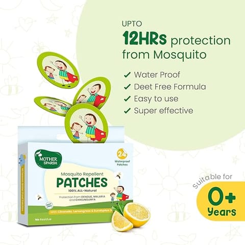 Mother Sparsh 100% All Natural Mosquito Repellent Patches for Babies with 12hr. Protection | With Citronella, Lemongrass & Eucalyptus Oil Protects from Dengue, Malaria, Chikunguniya (24 Patches)