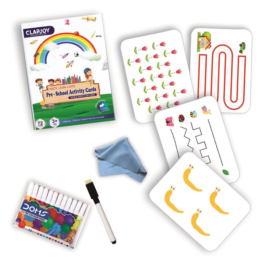 ClapJoy Reusable Flash Cards for Kids|72 Double Sided Early Learning Flash Cards for Kids for Age 2 to 5 Years