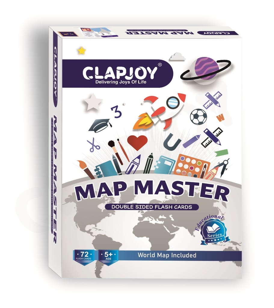 Clapjoy Map Master Educational Flash Cards |Country and Flag Flashcards, GK Return Gift for Kids Ages 5+ Years Old Boys and Girls 72 Double-Sided FlashCards Free World Map Geography Educational Toy