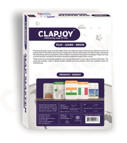 Clapjoy Map Master Educational Flash Cards |Country and Flag Flashcards, GK Return Gift for Kids Ages 5+ Years Old Boys and Girls 72 Double-Sided FlashCards Free World Map Geography Educational Toy