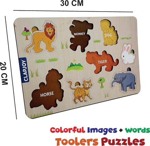 Clapjoy Wooden Learning Educational Board for Kids, Puzzle Toys for 2 Years Old Boys & Girls (Animal)