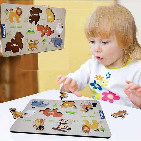 Clapjoy Wooden Learning Educational Board for Kids, Puzzle Toys for 2 Years Old Boys & Girls (Animal)