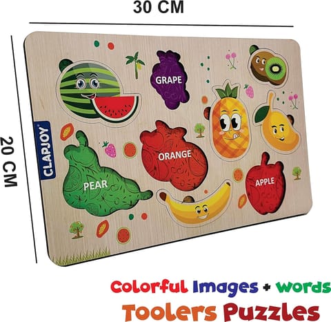 Clapjoy Wooden Learning Educational Board for Kids, Puzzle Toys for 2 Years Old Boys & Girls (Fruits)