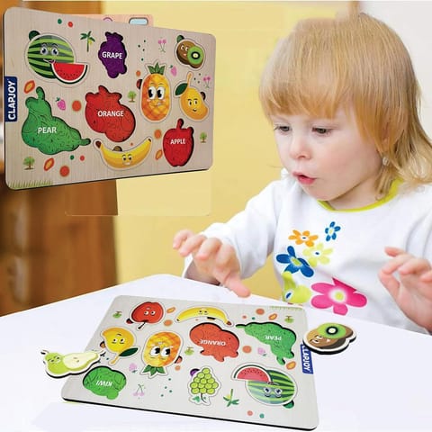 Clapjoy Wooden Learning Educational Board for Kids, Puzzle Toys for 2 Years Old Boys & Girls (Fruits)