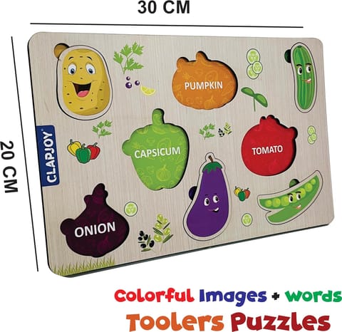 Clapjoy Wooden Learning Educational Board for Kids, Puzzle Toys for 2 Years Old Boys & Girls (Vegetables)