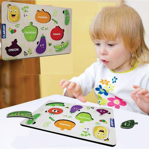 Clapjoy Wooden Learning Educational Board for Kids, Puzzle Toys for 2 Years Old Boys & Girls (Vegetables)