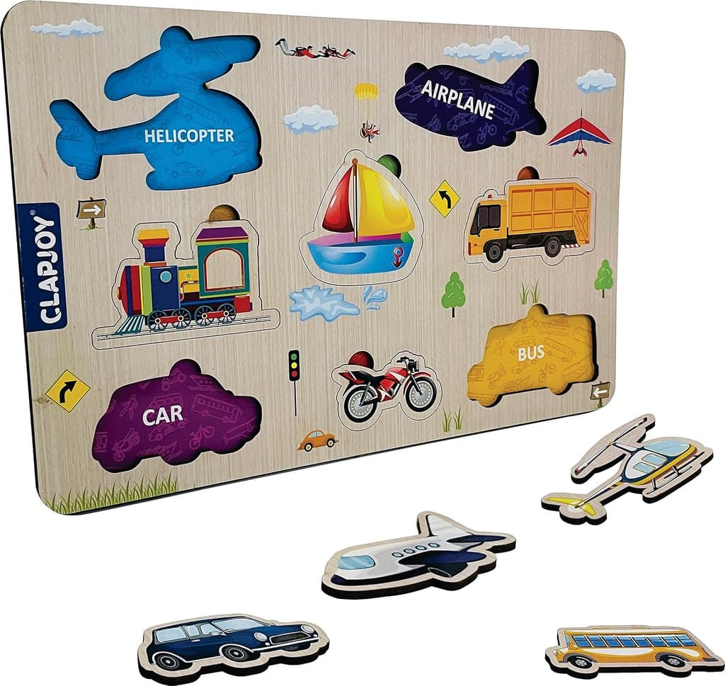 Clapjoy Wooden Learning Educational Board for Kids, Puzzle Toys for 2 Years Old Boys & Girls (vehicles)