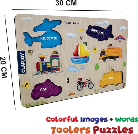 Clapjoy Wooden Learning Educational Board for Kids, Puzzle Toys for 2 Years Old Boys & Girls (vehicles)