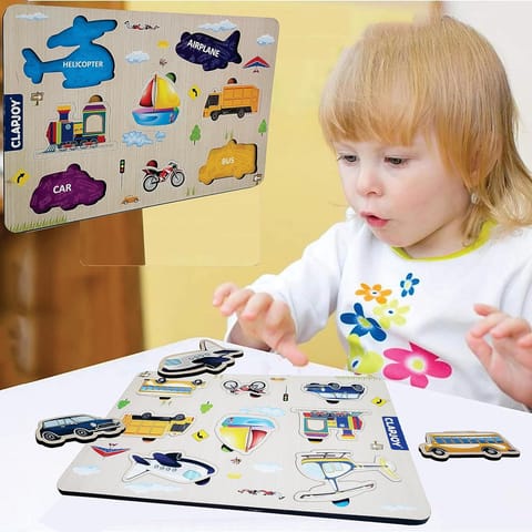 Clapjoy Wooden Learning Educational Board for Kids, Puzzle Toys for 2 Years Old Boys & Girls (vehicles)