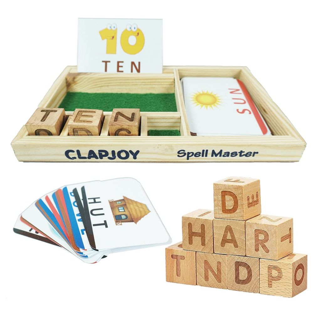 Clapjoy Spell Master, Spell Learn for Kids Learning Word Game with Flash Cards, Montessori Learning Educational Toy for Preschool Boys Girls Kids Age 2 3 4 5 Years Old (Combo)