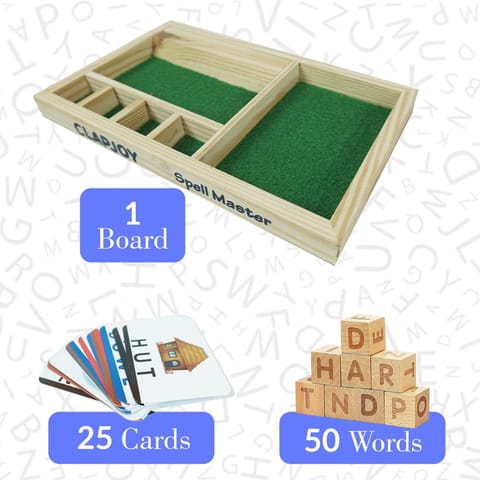 Clapjoy Spell Master, Spell Learn for Kids Learning Word Game with Flash Cards, Montessori Learning Educational Toy for Preschool Boys Girls Kids Age 2 3 4 5 Years Old (Combo)