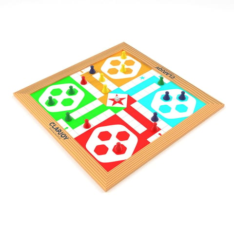 Clapjoy Wooden 4 in 1 Board Game for Kids & Adults| Ludo & Chess |Snake Ladder & Tic Tac Toe| Size 14 x 14 inch | Ideal for Parties, Fun, and Family Game Nights